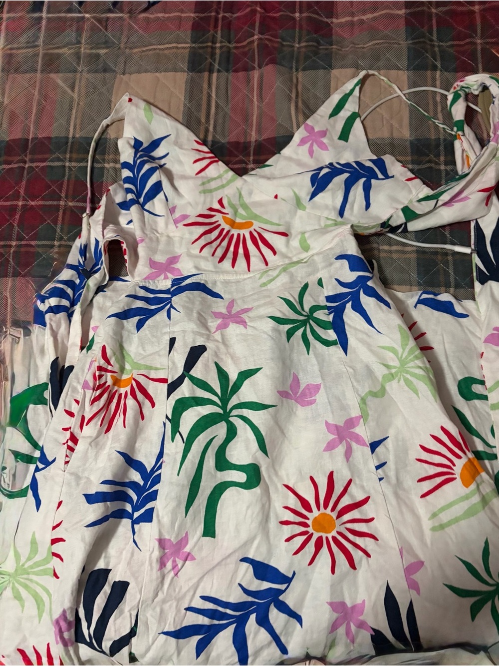 LOFT White Backless Camisole Dress with Multicolor Floral Print